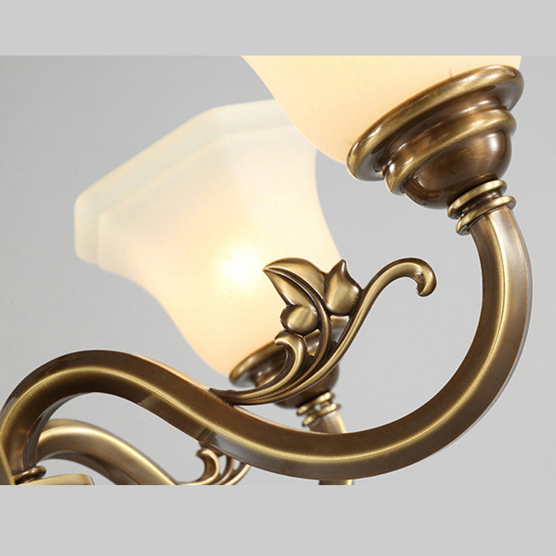 Bell-Shaped Shade Chandelier Light Fixture Traditional White Glass Pendant Lighting for Restaurant