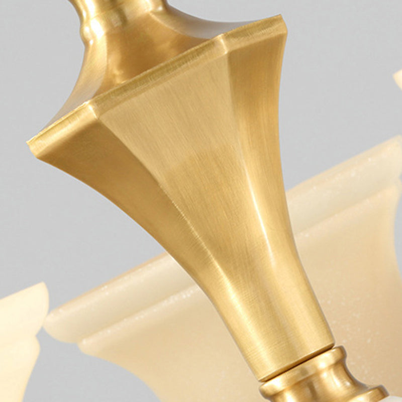 Bell-Shaped Shade Chandelier Light Fixture Traditional White Glass Pendant Lighting for Restaurant