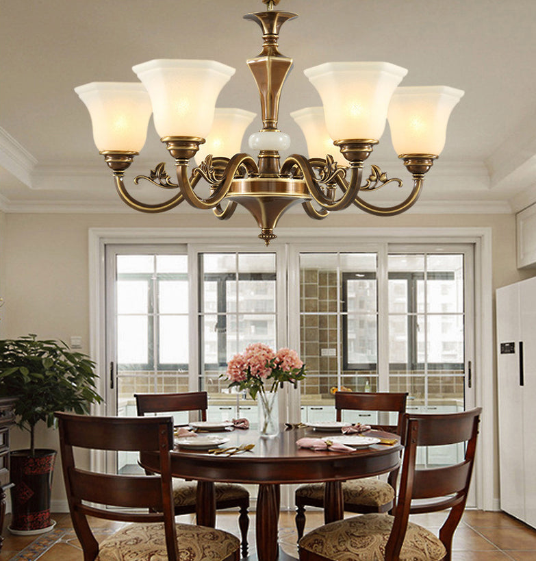 Bell-Shaped Shade Chandelier Light Fixture Traditional White Glass Pendant Lighting for Restaurant