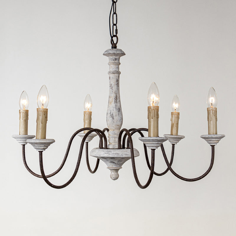 6 Lights Wood Suspended Lighting Fixture Traditional Curving Dining Room Ceiling Suspension Lamp