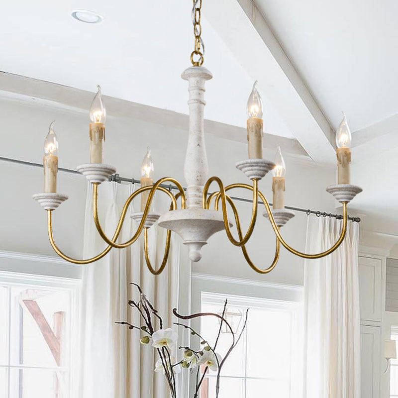 6 Lights Wood Suspended Lighting Fixture Traditional Curving Dining Room Ceiling Suspension Lamp