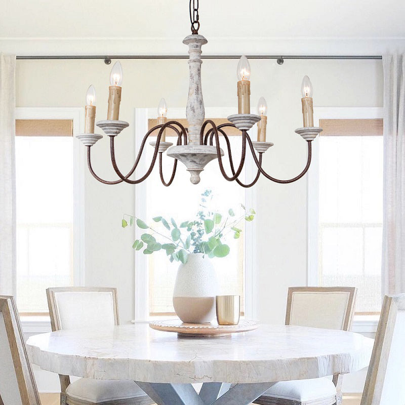 6 Lights Wood Suspended Lighting Fixture Traditional Curving Dining Room Ceiling Suspension Lamp