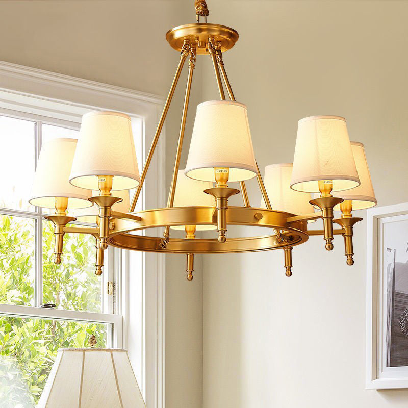 Cone Chandelier Light Fixture Traditional Fabric Shade Pendant Lighting for Restaurant