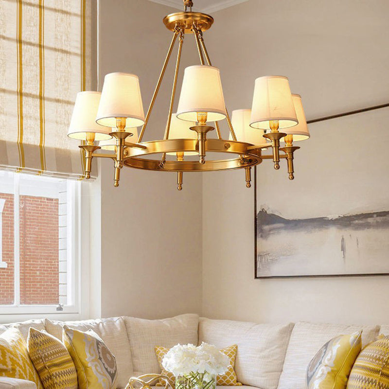 Cone Chandelier Light Fixture Traditional Fabric Shade Pendant Lighting for Restaurant
