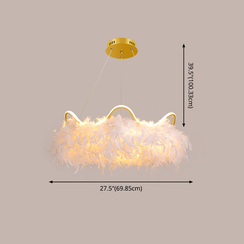 Crown Chandelier Light Fixture Modern Simplicity Feather Shade Pendant Lighting for Restaurant