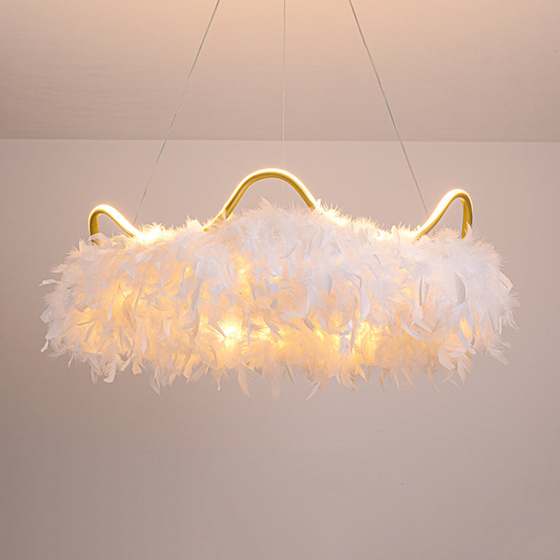 Crown Chandelier Light Fixture Modern Simplicity Feather Shade Pendant Lighting for Restaurant