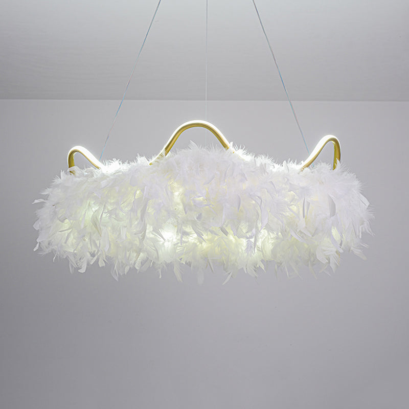Crown Chandelier Light Fixture Modern Simplicity Feather Shade Pendant Lighting for Restaurant