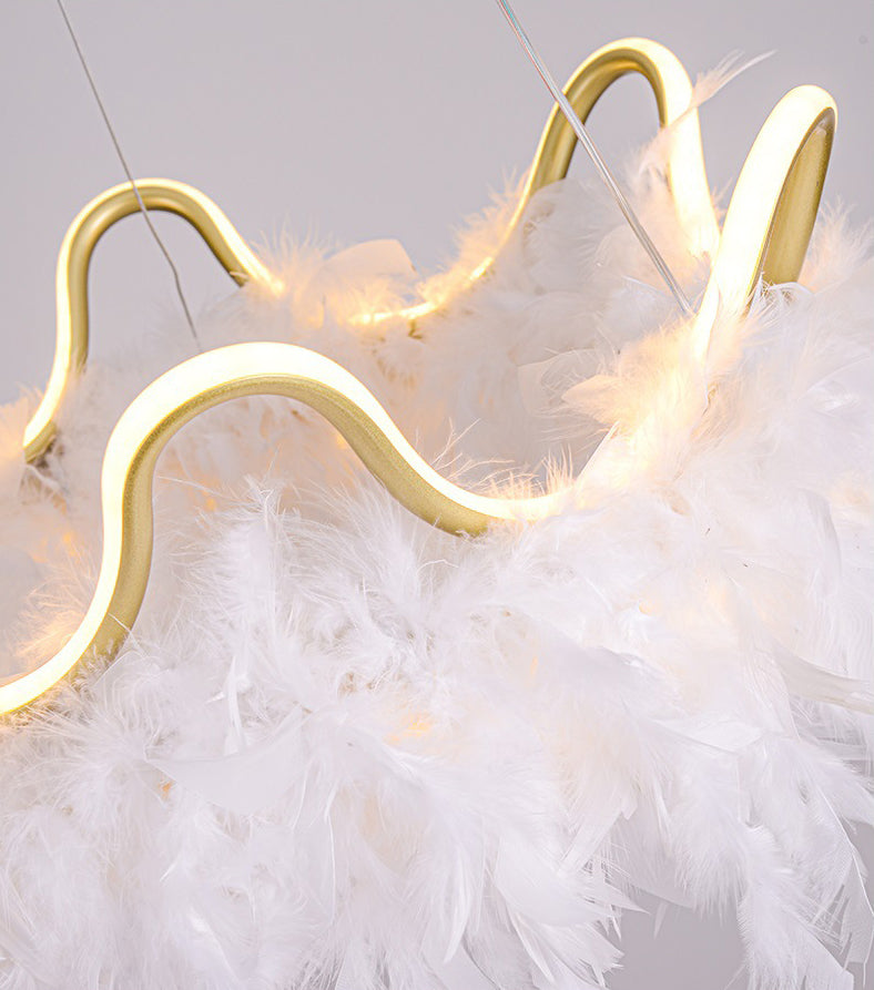 Crown Chandelier Light Fixture Modern Simplicity Feather Shade Pendant Lighting for Restaurant