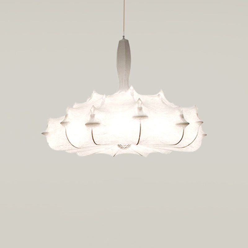 Silk White Pendant Light in Modern Unique Style Wrought Iron Hanging Light for Dining Room