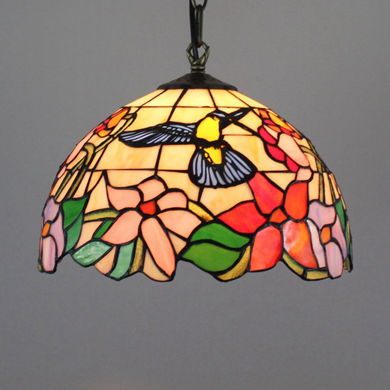 Flower Hanging Light Fixtures 1 Light Stained Glass Tiffany-Style Pendant Lighting Fixtures