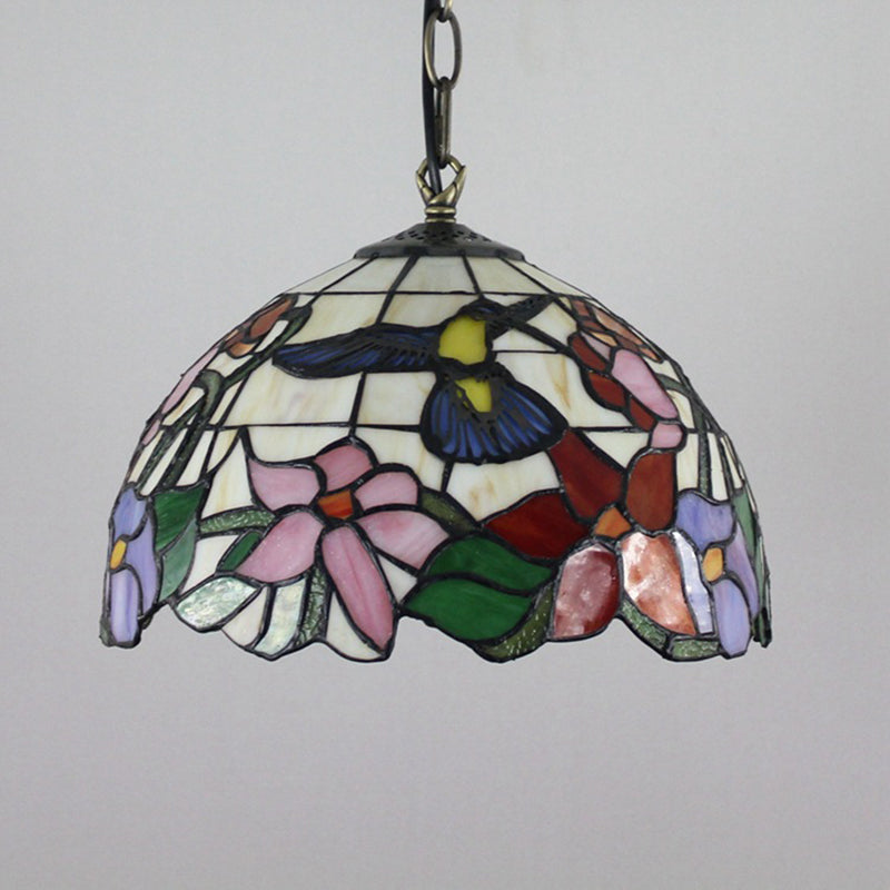 Flower Hanging Light Fixtures 1 Light Stained Glass Tiffany-Style Pendant Lighting Fixtures