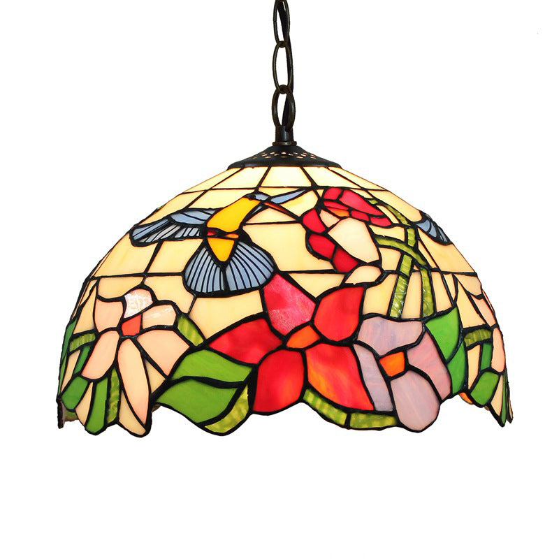 Flower Hanging Light Fixtures 1 Light Stained Glass Tiffany-Style Pendant Lighting Fixtures