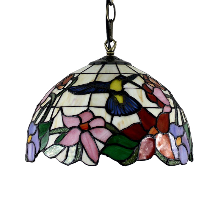 Flower Hanging Light Fixtures 1 Light Stained Glass Tiffany-Style Pendant Lighting Fixtures