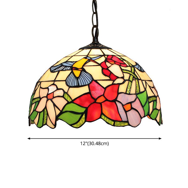 Flower Hanging Light Fixtures 1 Light Stained Glass Tiffany-Style Pendant Lighting Fixtures