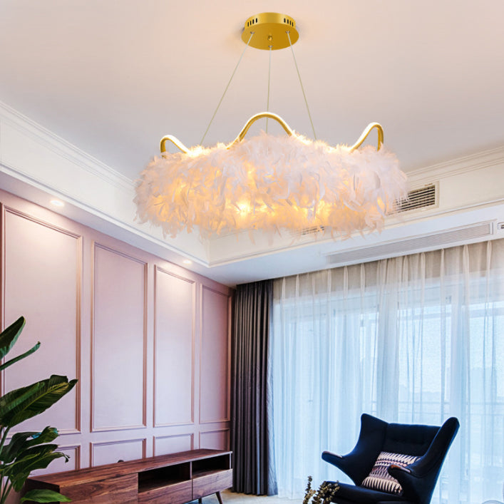 Crown Chandelier Light Fixture Modern Simplicity Feather Shade Pendant Lighting for Restaurant