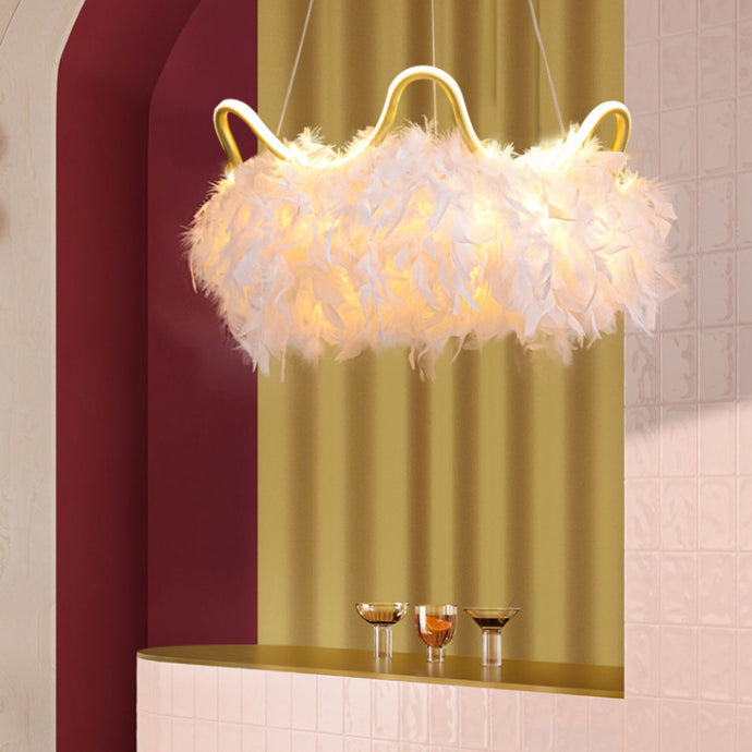 Crown Chandelier Light Fixture Modern Simplicity Feather Shade Pendant Lighting for Restaurant