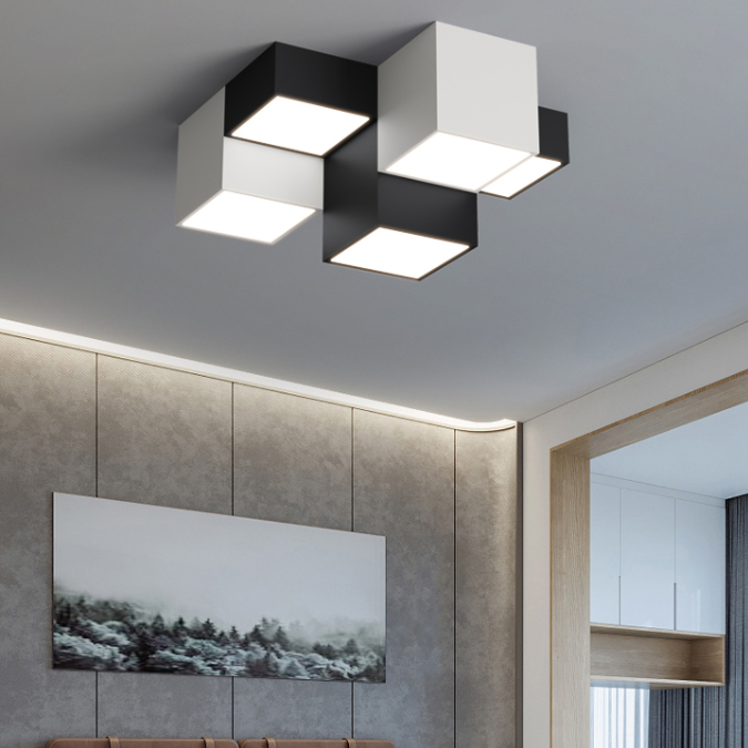 Zwart-witte LED-plafondlamp in moderne, minimalistische stijl Aluminium geometrische inbouw met acrylkap