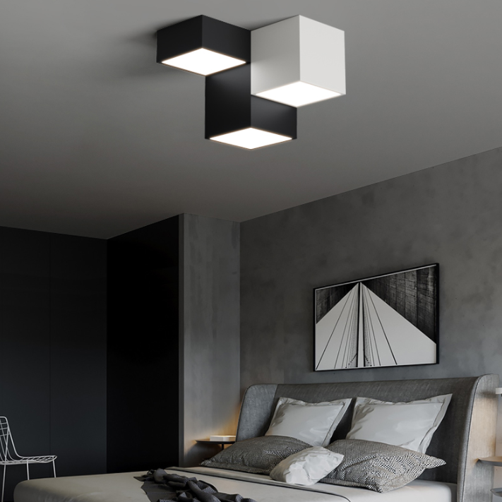 Zwart-witte LED-plafondlamp in moderne, minimalistische stijl Aluminium geometrische inbouw met acrylkap