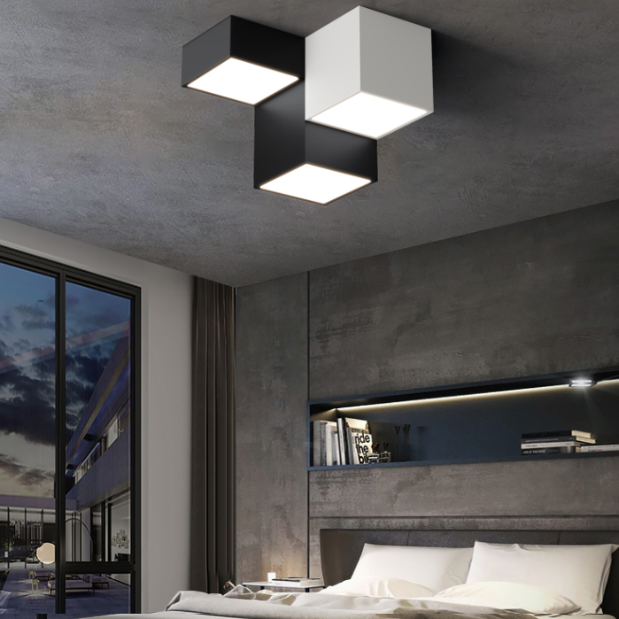 Zwart-witte LED-plafondlamp in moderne, minimalistische stijl Aluminium geometrische inbouw met acrylkap