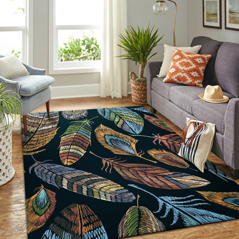 Luxurious Feather Pattern Rug Contemporary Creative Rug Non-Slip Backing Carpet for Living Room