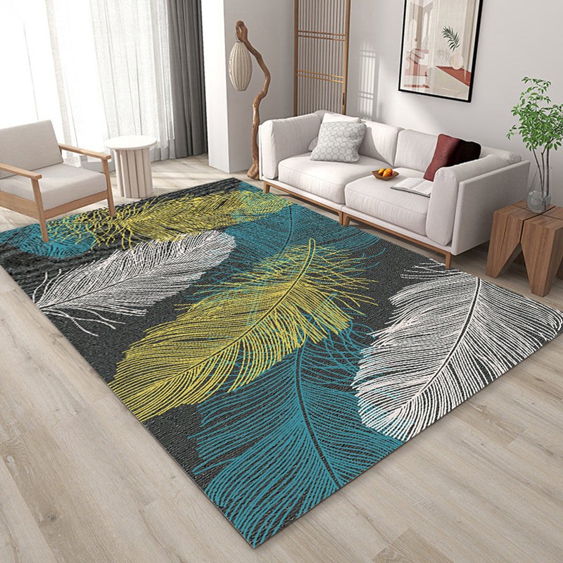 Trendy Feather Pattern Area Rug Modern Simple Carpet Polyester Friendly Washable Rug for Living Room