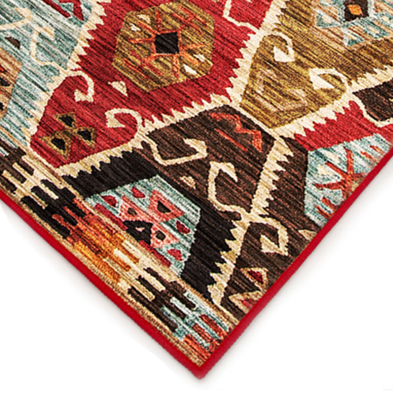 Roter Vintage-Teppich für den Innenbereich, Polyester, südwestliches Muster, pflegeleichter Teppich für die Heimdekoration