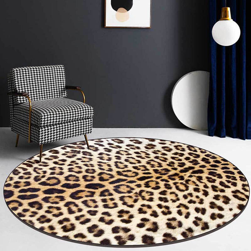 Funky Leopard Printed Area Rug Simplicity Round Indoor Carpet Stain Resistant Rug for Living Room