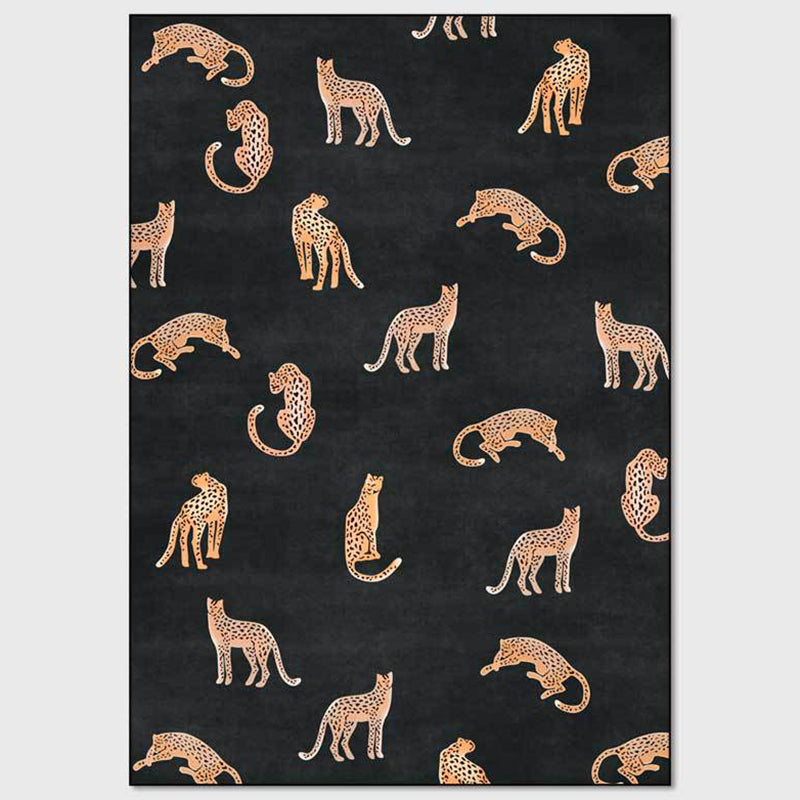 Trendy Leopard Pattern Rug Black Contemporary Area Carpet Anti-Slip Backing Rug for Living Room