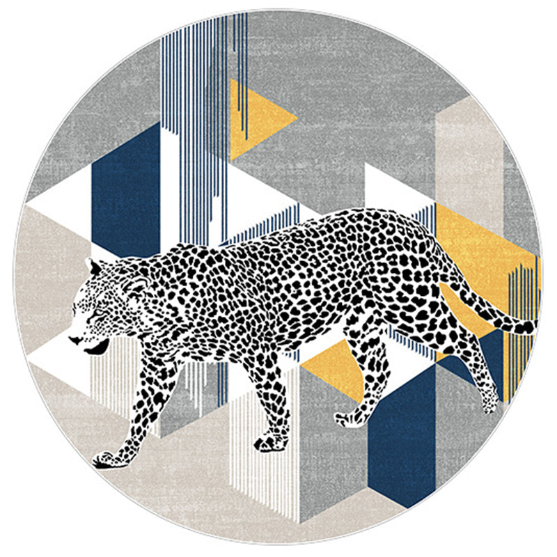 Gray Modern Round Area Rug Individuality Leopard Pattern Rug Stain Resistant Carpet for Home Decor