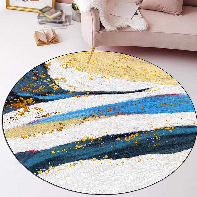 Multicolored Trendy Round Rug Watercolor Printed Carpet Non-Slip Backing Rug for Home Decoration