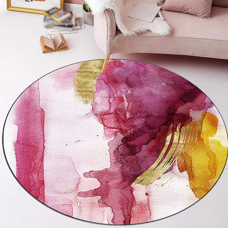 Multicolored Trendy Round Rug Watercolor Printed Carpet Non-Slip Backing Rug for Home Decoration
