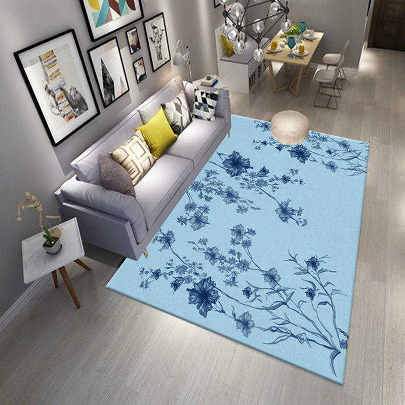 Fresh Plants Printed Area Rug Simple Contemporary Rug Anti-Slip Backing Carpet for Home Decoration