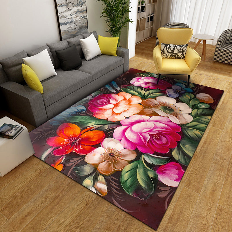 Multi-Color Funky Area Rug Gorgeous Flower Print Rug Non-Slip Backing Carpet for Living Room