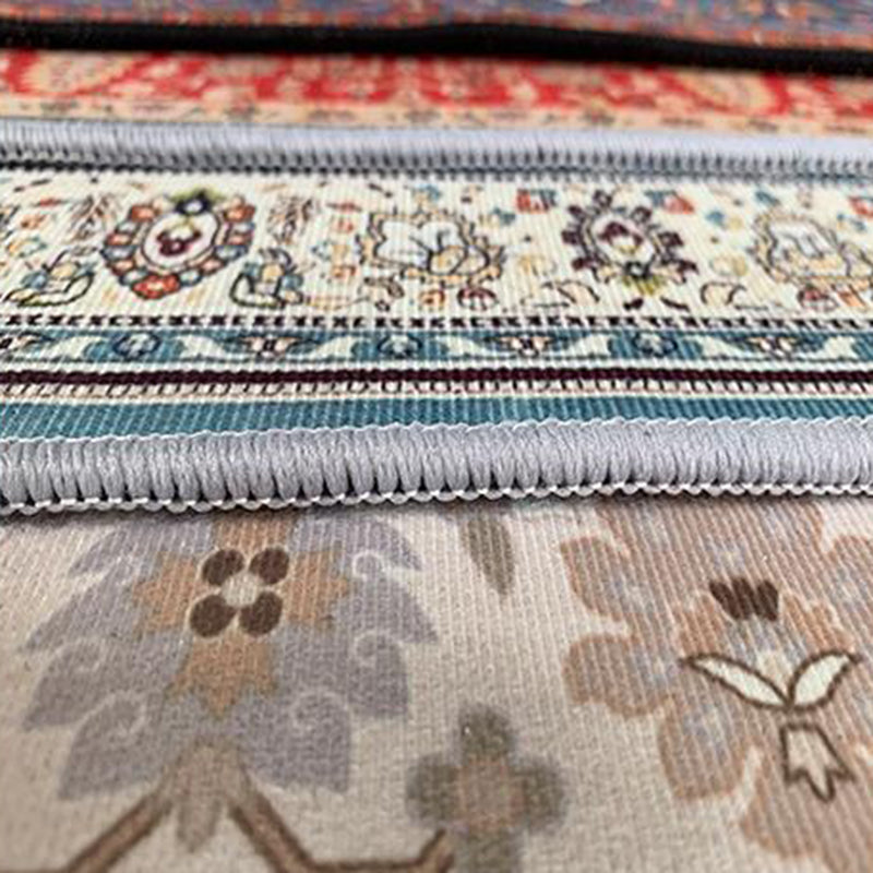 Nostalgia Ethnic Floral Print Rug Red Tone Polyester Area Carpet Stain Resistant Rug for Living Room