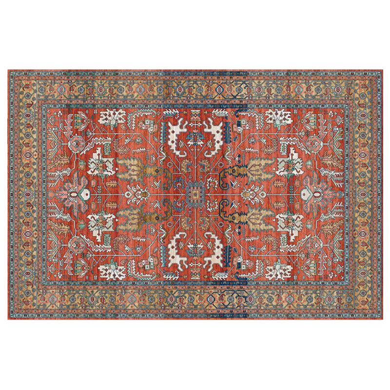 Red Tone Luxury Rug Polyester Ethnic Print Area Rug Anti-Slip Backing Carpet for Home Decoration