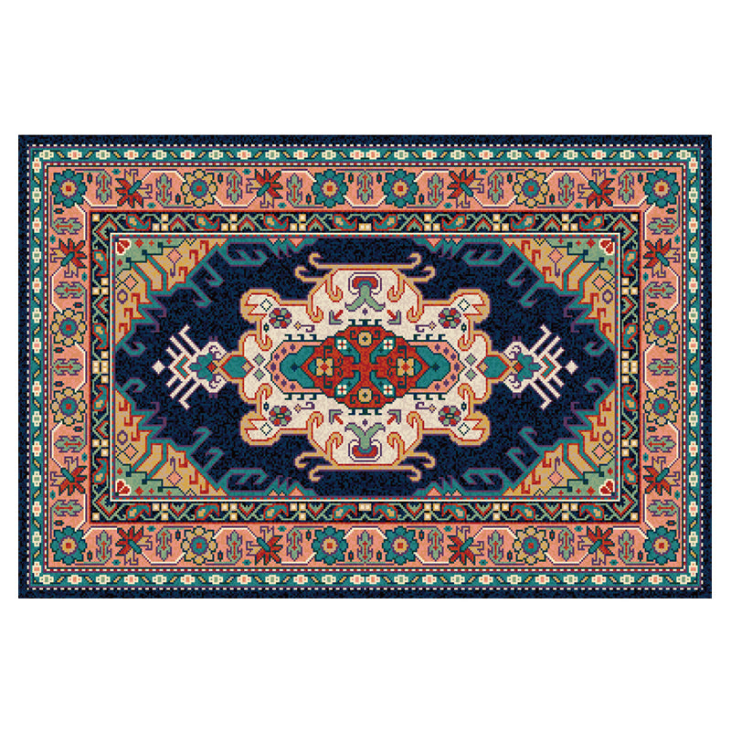 Red Tone Luxury Rug Polyester Ethnic Print Area Rug Anti-Slip Backing Carpet for Home Decoration
