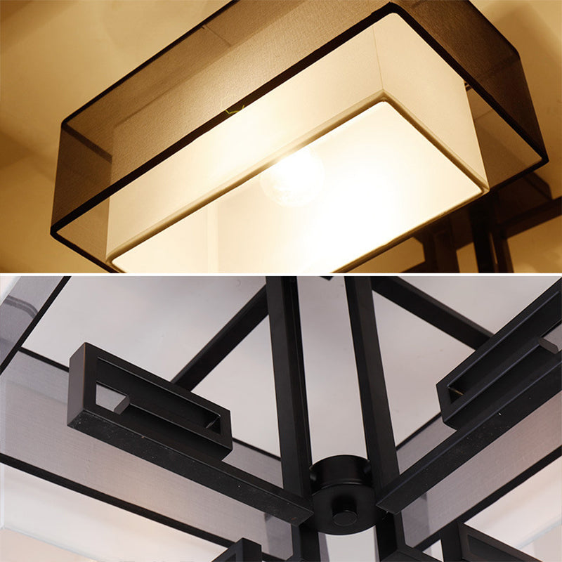 Plafoniera quadrata da incasso a 4 luci in stile classico tradizionale in ferro battuto con paralume in lino