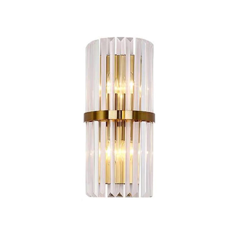 Gold Cylindrical Wall Lamp in Modern Luxury Style Carbon Steel Wall Sconce with Crystal Shade