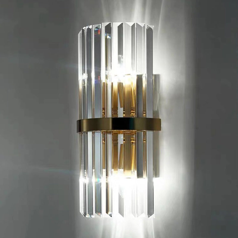 Gold Cylindrical Wall Lamp in Modern Luxury Style Carbon Steel Wall Sconce with Crystal Shade