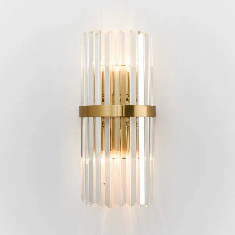 Gold Cylindrical Wall Lamp in Modern Luxury Style Carbon Steel Wall Sconce with Crystal Shade