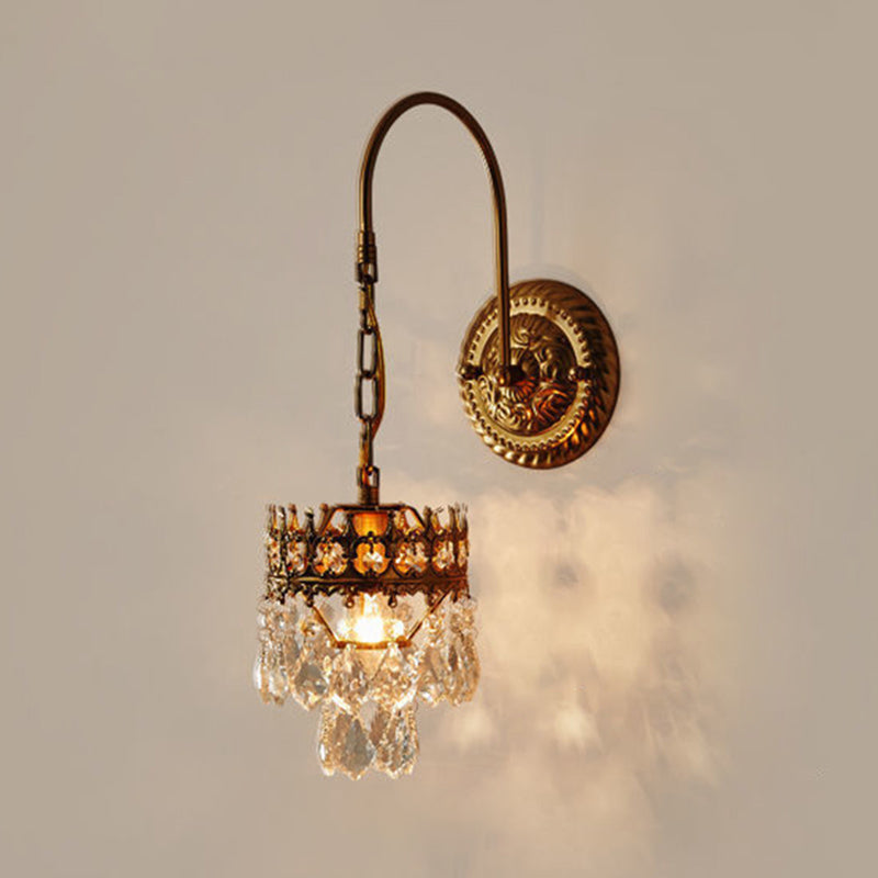 Crystal Hanging Wall Sconce in Modern Unique Style Wrought Iron Wall Lamp for Interior Spaces