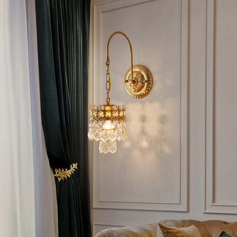 Crystal Hanging Wall Sconce in Modern Unique Style Wrought Iron Wall Lamp for Interior Spaces
