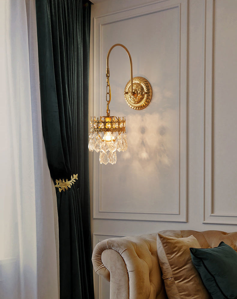 Crystal Hanging Wall Sconce in Modern Unique Style Wrought Iron Wall Lamp for Interior Spaces