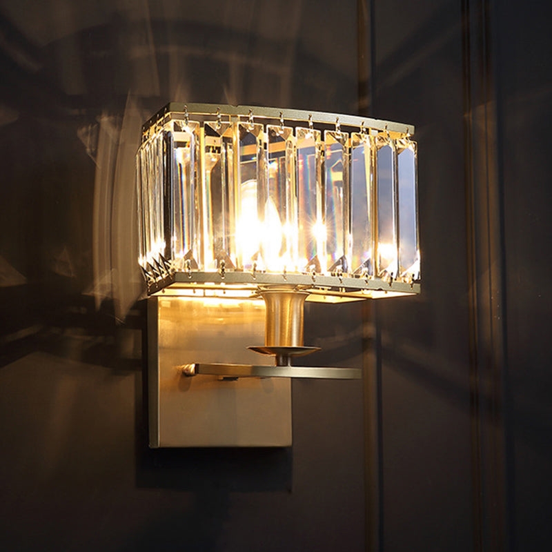 Gold Rectangular Wall Sconce in Modern Luxury Style Copper Wall Lamp with Crystal Shade