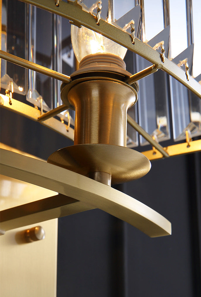 Gold Rectangular Wall Sconce in Modern Luxury Style Copper Wall Lamp with Crystal Shade