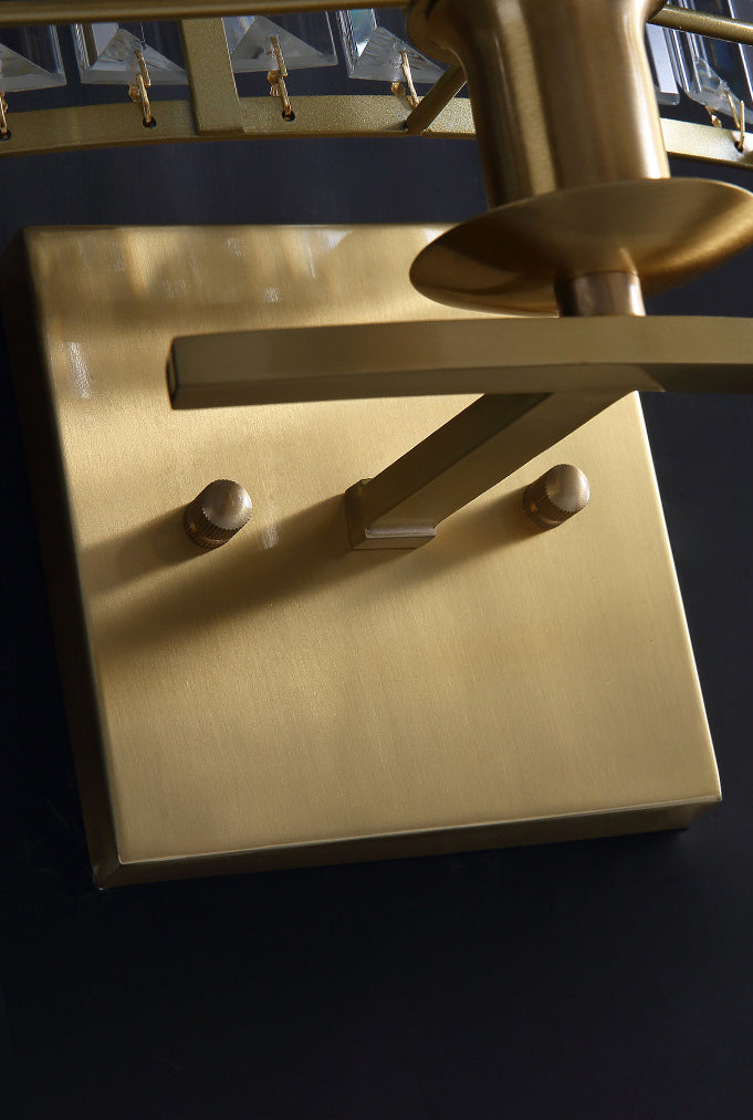 Gold Rectangular Wall Sconce in Modern Luxury Style Copper Wall Lamp with Crystal Shade