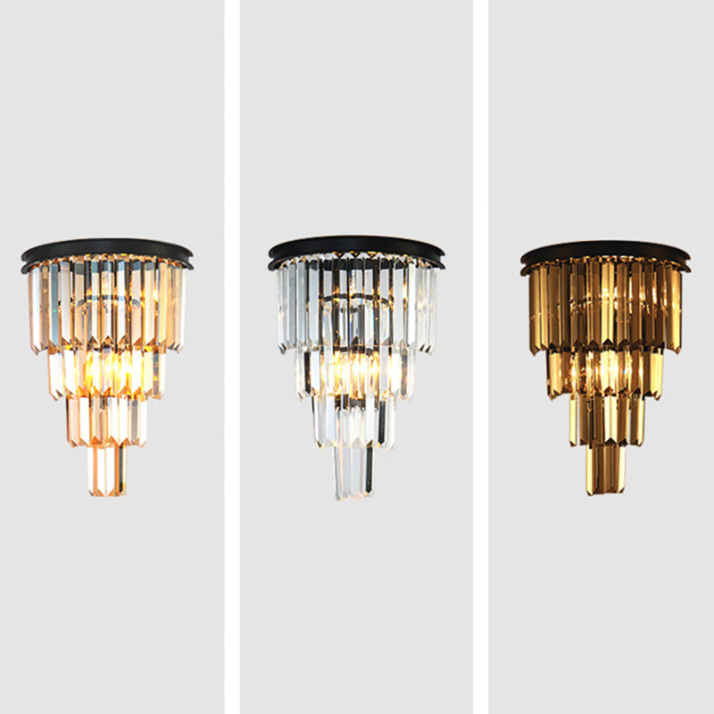 Sfonce da parete in cristallo a 2 luci in moderna lampada da parete in ferro battuto in ferro battuto per camera da letto