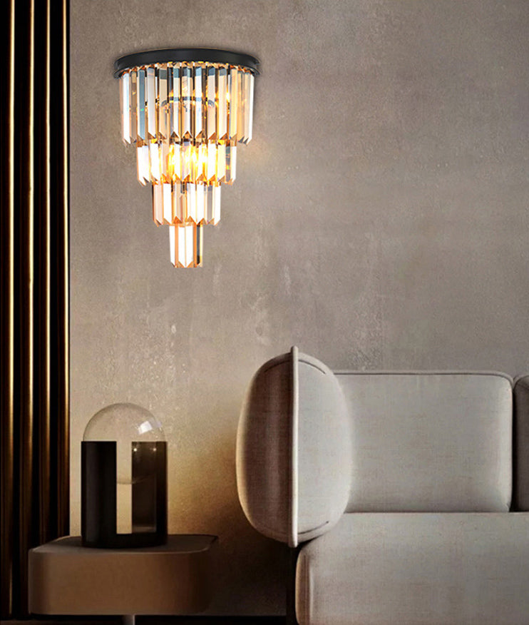 Sfonce da parete in cristallo a 2 luci in moderna lampada da parete in ferro battuto in ferro battuto per camera da letto