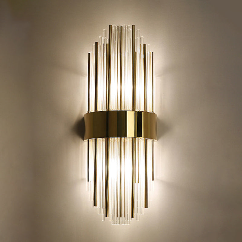 Sconce da muro scintillanti a 2 luci in moderna lampada a parete di rame in stile lusso con tonalità di cristallo