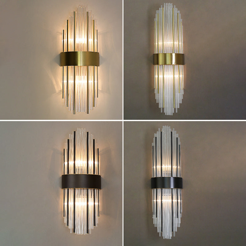 Sconce da muro scintillanti a 2 luci in moderna lampada a parete di rame in stile lusso con tonalità di cristallo